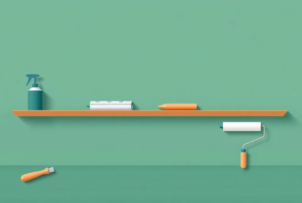 Outils de peinture disposés dans l'ordre des étapes du chantier